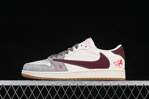 All categories Air Jordan Jordan series basketball shoes Air Jordan 1 Low High-end customized low-top sneakers Travis Scott x Fragment Design x Air Jordan 1 Low OG SP AJ1 Joe 1 Year of the Horse limited white gray wine red low-top cultural casual sneakers MY9969-802